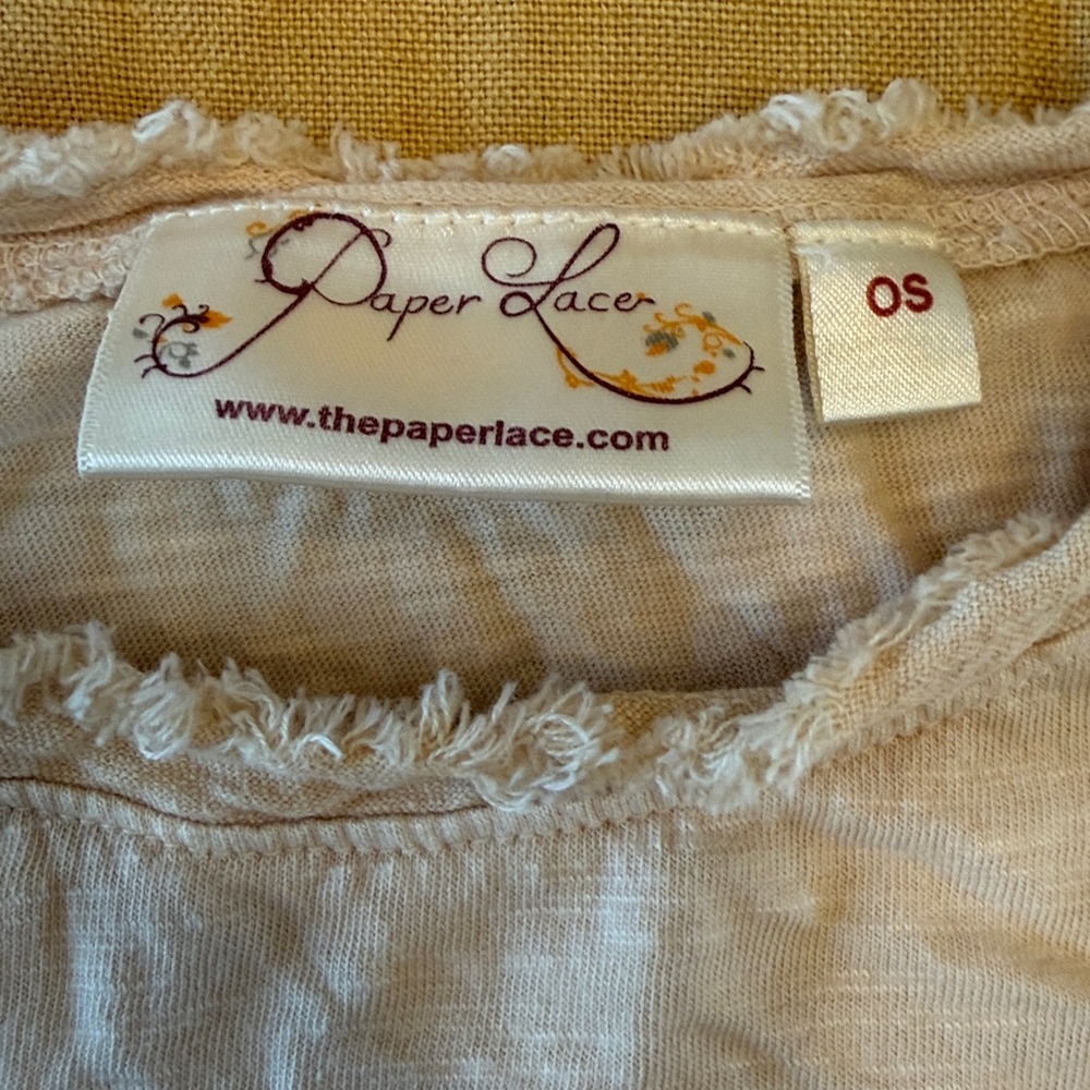 Paper Lace Relaxed Star-Back hi-low Top in natural ivory cotton elbow sleeves lg - Picture 4 of 9